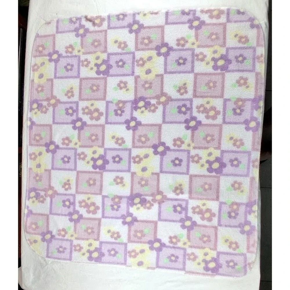 Pink Purple Retro Floral Checkboard Baby Blanket Super Soft 28x30 Unbranded Thin